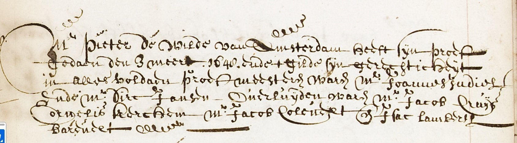 Akte van de meesterproef van Mr. Pieter Verniers, Amsterdam, 3 maart 1648