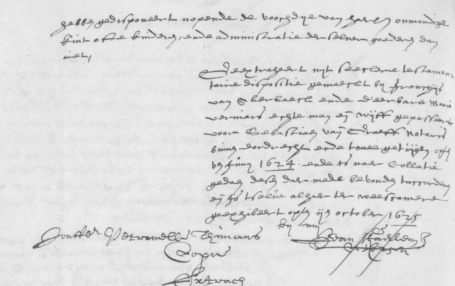 Weesboek Dordrecht, folio 64, oktober 1625, extract testament François van Akerlaeck en Maria Verniers, blad 2 met ondertekening