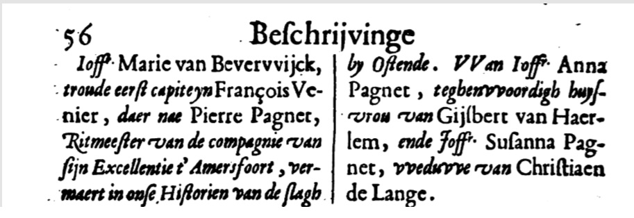 't Begin van Hollant in Dordrecht, blz. 56, met vermelding van het huwelijk van Marie van Beverwijck met kapitein François Venier